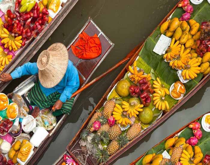 Colorful floating market scene